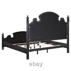 4 Pc Black Finish Beige Upholstered Queen Bed Ns Dresser Bedroom Furniture Set