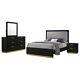 4 Pc Black Finish Grey Fabric Led King Bed N/s Dresser Bedroom Furniture Set