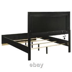 4 Pc Black Finish Grey Fabric Led King Bed N/s Dresser Bedroom Furniture Set