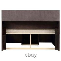 4 Pc Black Finish Grey Fabric Led King Bed N/s Dresser Bedroom Furniture Set