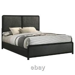 4 Pc Black Finish Grey Fabric Upholstered Bed Ns Dresser Bedroom Furniture Set