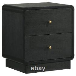 4 Pc Black Finish Grey Fabric Upholstered Bed Ns Dresser Bedroom Furniture Set