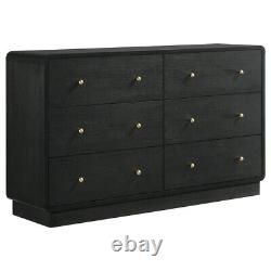 4 Pc Black Finish Grey Fabric Upholstered Bed Ns Dresser Bedroom Furniture Set