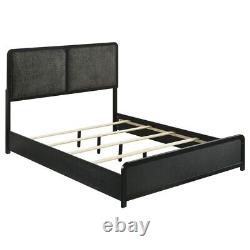 4 Pc Black Finish Grey Fabric Upholstered Bed Ns Dresser Bedroom Furniture Set