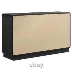 4 Pc Black Finish Grey Fabric Upholstered Bed Ns Dresser Bedroom Furniture Set