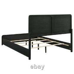 4 Pc Black Finish Grey Fabric Upholstered King Bed Dresser Bedroom Furniture Set