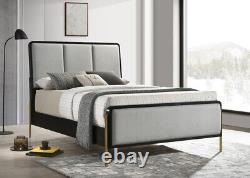 4 Pc Grey Fabric Black Finish King Bed Ns Dresser Mirror Bedroom Furniture Set