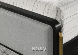 4 Pc Grey Fabric Black Finish King Bed Ns Dresser Mirror Bedroom Furniture Set