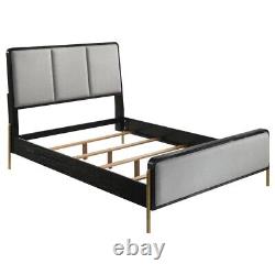 4 Pc Grey Fabric Black Finish Queen Bed Ns Dresser Mirror Bedroom Furniture Set