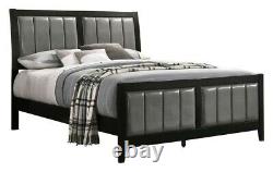4 Pc Grey Faux Leather Black Finish Queen Bed Bedroom Ns Dresser Furniture Set