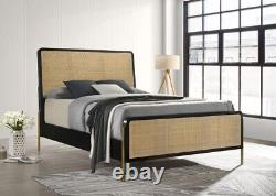 4 Pc Woven Rattan Black Finish Queen Bed Ns Dresser Mirror Bedroom Furniture Set