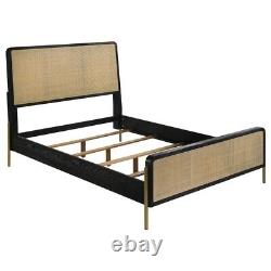 4 Pc Woven Rattan Black Finish Queen Bed Ns Dresser Mirror Bedroom Furniture Set