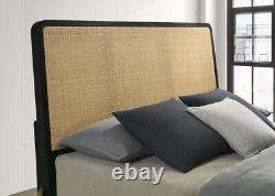 4 Pc Woven Rattan Black Finish Queen Bed Ns Dresser Mirror Bedroom Furniture Set