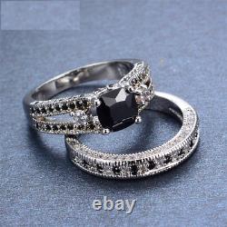 4ct Cushion Black Diamond Engagement Ring 14k White Gold Finish Split Bridal Set