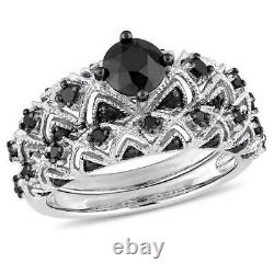 4ct Round Cut Black Diamond Bridal Set Vintage Ring Band 14k White Gold Finish