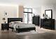 4pc Bedroom Set Black High Gloss Finish Cal King Bed Dresser Mirror Nightstand