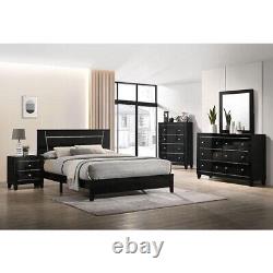 4pc Bedroom Set Black High Gloss Finish Cal King Bed Dresser Mirror Nightstand