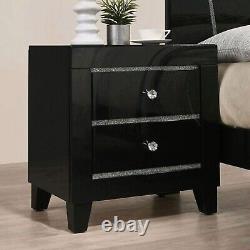 4pc Bedroom Set Black High Gloss Finish Cal King Bed Dresser Mirror Nightstand