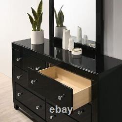 4pc Bedroom Set Black High Gloss Finish Cal King Bed Dresser Mirror Nightstand