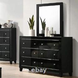 4pc Bedroom Set Black High Gloss Finish Cal King Bed Dresser Mirror Nightstand