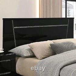 4pc Bedroom Set Black High Gloss Finish Cal King Bed Dresser Mirror Nightstand