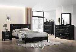 4pc Bedroom Set Black High Gloss Finish Est King Bed Dresser Mirror Nightstand