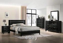 4pc Bedroom Set Black High Gloss Finish Queen Size Bed Dresser Mirror Nightstand