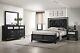 4pc Modern Black Finish Faux Crystal Tufted Queen Size Panel Wooden Bedroom Set