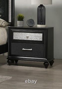 4pc Modern Black Finish Faux Crystal Tufted Queen Size Panel Wooden Bedroom Set
