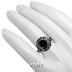 5Ct Round Black Diamond Halo Bridal Engagement Ring Set 14K White Gold Finish