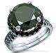 5ct Round Black Diamond Halo Bridal Simulated Ring Set 14k White Gold Finish