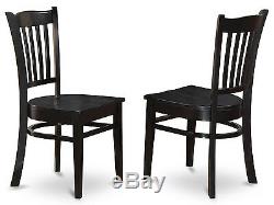 5PC SET ROUND KITCHEN TABLE with 4 WOOD SEAT CHAIRS IN BLACK FINISH