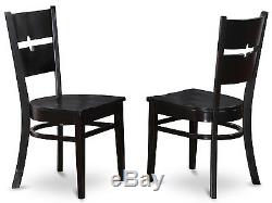 5PC SET ROUND KITCHEN TABLE with 4 WOOD SEAT CHAIRS IN BLACK FINISH