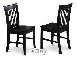 5PC SET ROUND KITCHEN TABLE with 4 WOOD SEAT CHAIRS IN BLACK FINISH