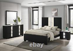 5Pc Beautiful Master Bedroom Suite in Black White Finish King Sleek Bed Set