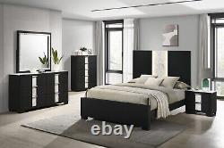 5Pc Beautiful Master Bedroom Suite in Black White Finish Queen Sleek Bed Set