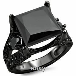 5 Ct Princess-Cut Black Diamond Bridal Engagement Ring Set 14k Black Gold Finish