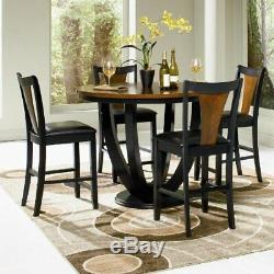 5 PC Counter Height Dining Room Round Table Set Black Cherry Finish Table Chairs