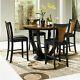5 Pc Counter Height Dining Room Round Table Set Black Cherry Finish Table Chairs