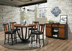 5 Pc Counter Height Amber & Black Finish Vinyl Chair Dining Table Furniture Set