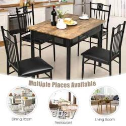 5-Piece Black Dining Set Metal Table and 4-Chairs Kitchen Breakfast Furniture