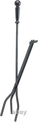 5-Piece Brushed Black Finish Fireplace Tools Set with Double Rods