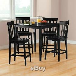 5 Piece Kitchen Table Chairs Dining Set Counter Height Breakfast Rubberwood Blck