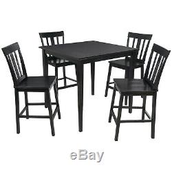 5 Piece Kitchen Table Chairs Dining Set Counter Height Breakfast Rubberwood Blck