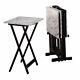 5-piece White Faux Marble Tv Snack Food Tray Set Black Stand Dining Cart Storage
