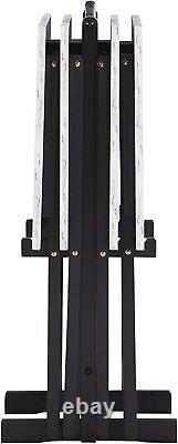 5-Piece White Faux Marble TV Snack Food Tray Set Black Stand Dining Cart Storage