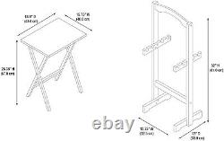 5-Piece White Faux Marble TV Snack Food Tray Set Black Stand Dining Cart Storage