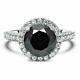 5ct Round Cut Black Diamond Pave Set Halo Engagement Ring 14k White Gold Finish