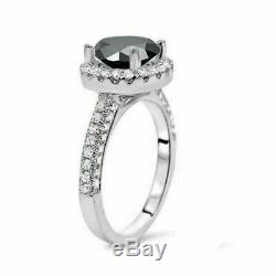 5ct Round Cut Black Diamond Pave Set Halo Engagement Ring 14k White Gold Finish