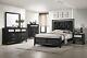 5pc Modern Black Finish Faux Crystal Tufted King Size Panel Wooden Bedroom Set